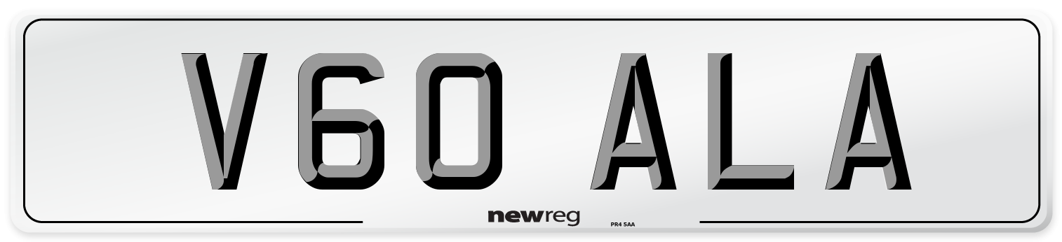 V60 ALA Number Plate from New Reg